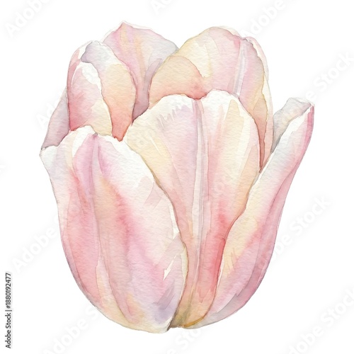 Watercolor illustration of a pastel pink tulip flower head isolated on white background