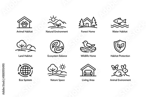 Icons representing animal and natural environments in various habitats
