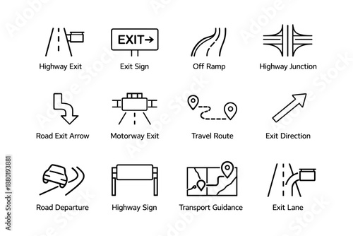 Highway exit signs and symbols for road navigation