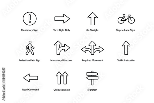 Traffic and pedestrian signs: directions and instructions for roads and paths