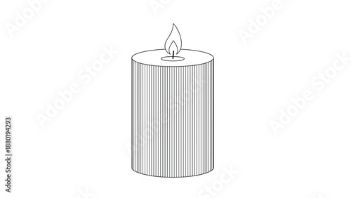 Lit candle illustration with a bright flame and decorative vertical lines on the wax body, isolated on a white background.