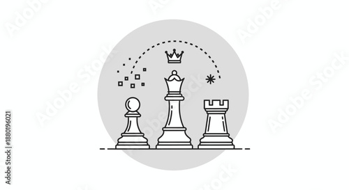 Conceptual illustration of chess strategy with king, rook, and pawn pieces.