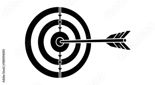 Black and white target with an arrow hitting the bullseye symbolizing precision and success.