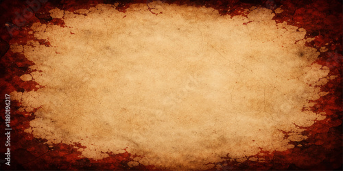 A vintage aged parchment with a stained brown grunge texture and antique sepia design creates a blank ancient paper background for a worn retro wallpaper pattern