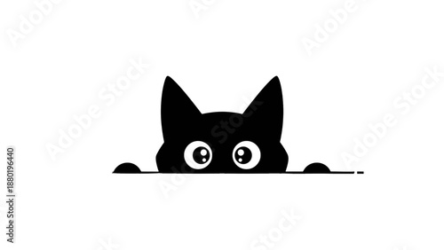 Black Cat Peeking Eyes Vector Silhouette