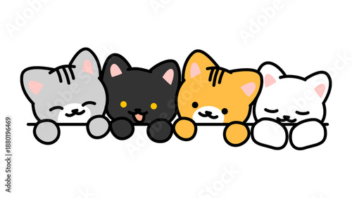 Group of Cute Cartoon Cats Peeking Border