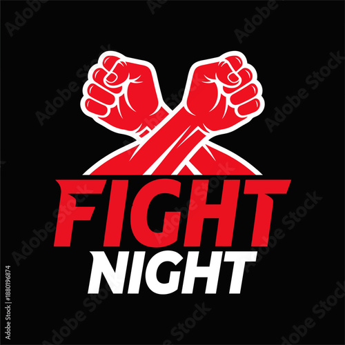 Fight Night Event Graphic Featuring Red Fists Crossed Symbol on Black Background Illustration for Sports and Combat Theme