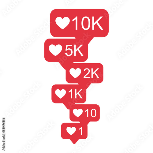 Social Media Likes Growth Illustration, Heart Icons, Digital Engagement, Online Interaction, Graphic Design, Minimalist Style, Front View