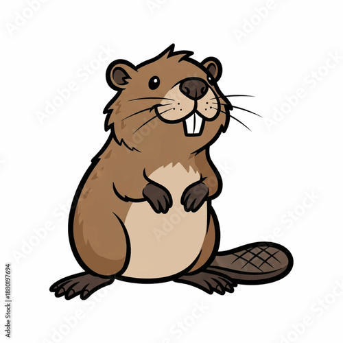 Adorable Cute Cartoon Beaver Sitting and Smiling Vector Illustration

