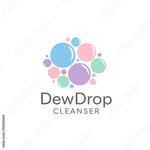 DewDrop Cleanser Logo with Colorful Bubbles Design.