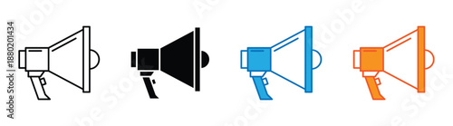 Megaphone icon set with different colors and styles for communication