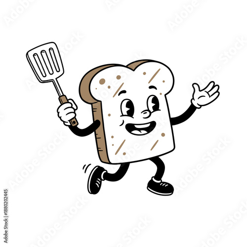 Funny cartoon chef holding a spoon and smiling
