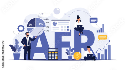 AFR (Applicable Federal Rate) finance concept with a business team analyzing interest rates, charts, and financial data.