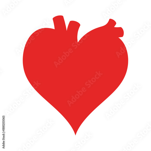 Vibrant Red Heart Icon Blending Love Symbolism with Subtle Anatomical Form, Representing Passion, Health, and Emotion on White Background