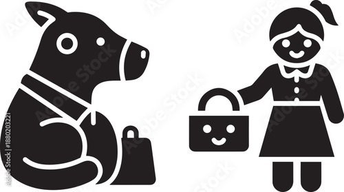 Girl and dog with luggage travel vacation