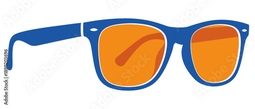 Stylish blue framed sunglasses featuring bright orange tinted lenses depicted as a simple graphic illustration object for summer wear eyewear fashion accessory protection eye style