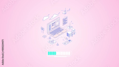Digital Transformation and Cloud Computing Workflow Isometric Illustration of Modern Technology and Data Processing