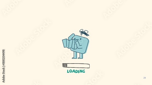 Creative illustration of a blue character playing an accordion with a loading bar underneath