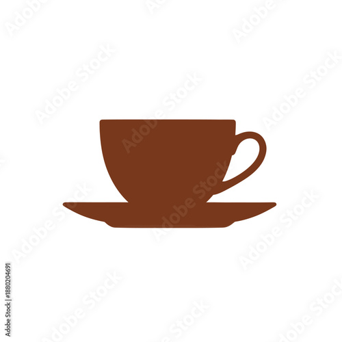 A simple brown silhouette of a coffee cup on a saucer.
