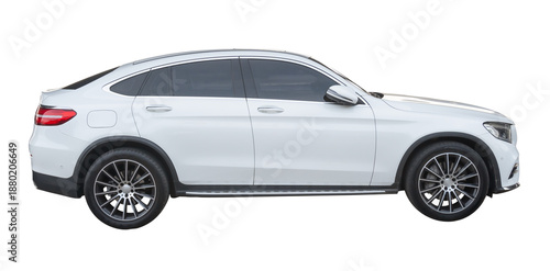Cuadro en lienzo Right side view of white sports sedan car isolated with clipping path in png fil