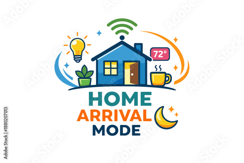 Smart home arrival mode concept with wifi and eco-friendly symbols