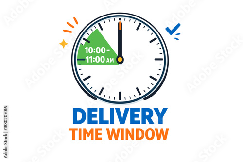 Clock showing delivery time window from 10:00 to 11:00 am