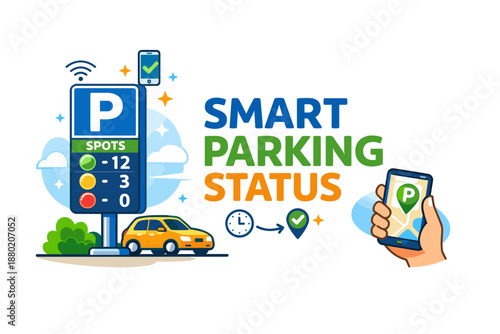 Smart parking status display with smartphone app and available spots indication