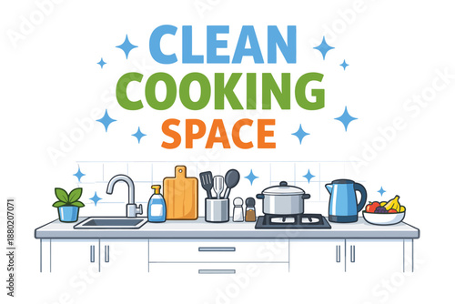 Clean and organized kitchen counter with utensils and appliances