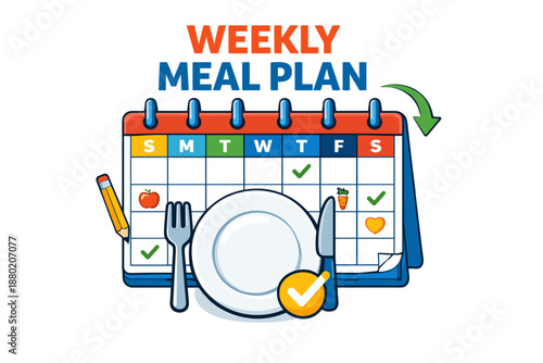 Weekly meal plan calendar with plate and utensils