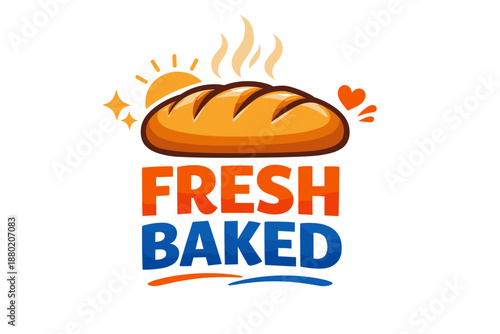 Fresh baked bread illustration with sun and heart accents