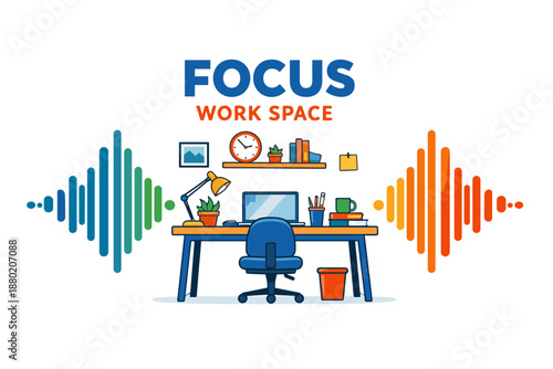 Organized workspace: desk with computer and office supplies for productive focus