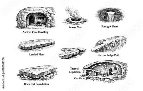 Architectural features of ancient cave dwellings and their functions