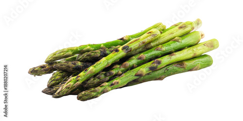 A Pile of Delicious Grilled Green Asparagus Spears with Char Marks Making a Healthy Vegetable Side Dish Isolated on a Transparent Background.