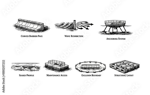 Architectural design elements and systems illustrations for infrastructure projects