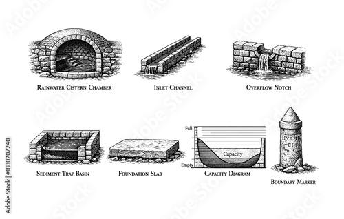 Illustrated diagram of water management structures and their functions