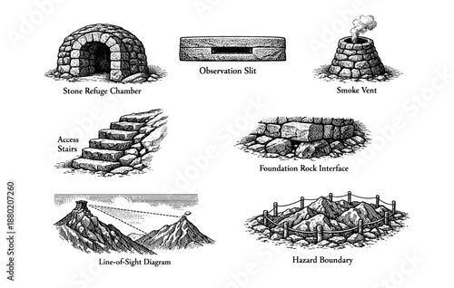 Ancient structures: stone chamber, observation slit, smoke vent, and more
