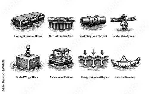 Marine and coastal engineering components for wave and erosion control