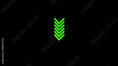 Up to down-directional arrow loop animation on black background. Green color Arrow moving Up to down concept. 4k video