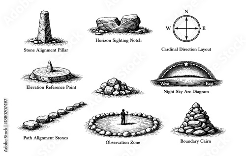 Ancient celestial structures and stone alignments for astronomical observations