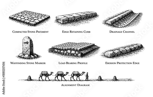 Ancient stone engineering techniques and structures diagram