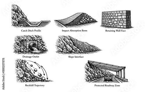 Engineering structures for rockfall protection and roadway safety design