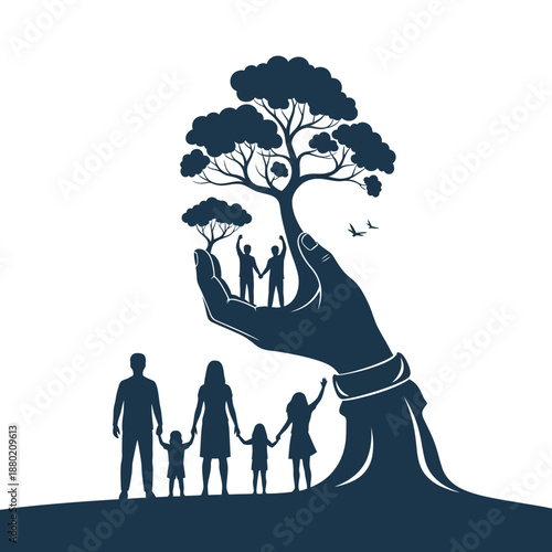 Family Tree Growth Concept Silhouette
