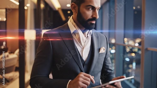 Businessman Using Tablet in Modern Office.