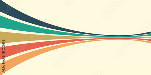 Abstract colorful 70s background vector. Vintage retro wallpaper with rainbow stripes and wavy lines.