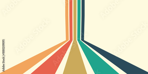 Abstract colorful 70s background vector. Vintage retro wallpaper with rainbow stripes and wavy lines.
