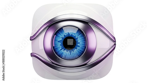 Stylized Eye Icon with Blue Iris and Purple Accents