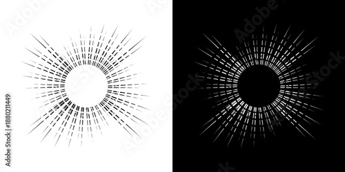 Dynamic abstract spiral sound wave rhythm lines. Circular spiral sound wave rhythm of lines. Circular futuristic abstract lines, black and white background.