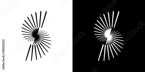 Dynamic abstract spiral sound wave rhythm lines. Circular spiral sound wave rhythm of lines. Circular futuristic abstract lines, black and white background.
