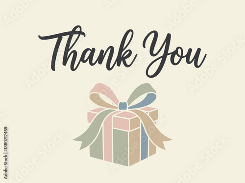 Thank You message with a pastel gift box illustration.
