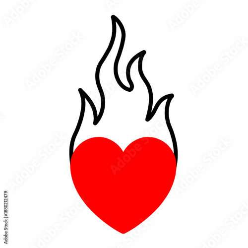 A minimalist design featuring a classic red heart with black flame outlines rising from the top. It captures the essence of burning desire and unstoppable passion in a simple yet striking way.